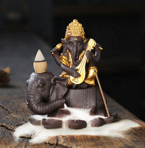 รูปปั้นพระ<span class=keywords><strong>พิฆเนศ</strong></span>อินเดีย10.8*7.8*11.5ซม. <span class=keywords><strong>กร</strong></span>ะถางไฟประดับต้นทรายงานฝีมือพื้นบ้านหัวช้างเครื่องหอมธูปกำยานแบบย้อนกลับ - Product Image 3