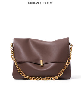 Fashion <b>Large</b> Size Khaki Underarm One Shoulder <b>Bags</b> for Women Luxury Unique Leather Plain <b>Crossbody</b> <b>Bags</b> with Gold Chain - Product Image 4