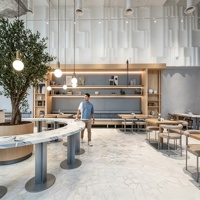 Aménagement complet de restaurant, mobilier sur mesure, design d'intérieur, présentoir commercial, comptoir de bar, décoration, rénovation de magasin