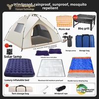 Carpa Domo para las 4 Estaciones, Refugio Familiar para Acampar con Parrilla para Asar, Cama Inflable, Saco de Dormir, Tapete de Picnic, Kit de Viaje para Exteriores