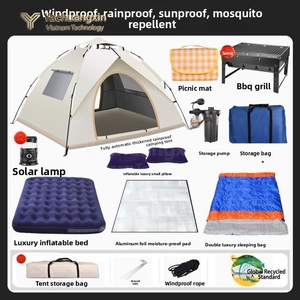 4 Season Dome Tent Family Camping Shelter with BBQ Grill Inflatable <b>Bed</b> Sleeping <b>Bag</b> Picnic Mat Outdoor Travel Kit - Product Image 2