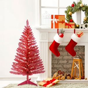 Árbol de Navidad Artificial Rojo de Lujo de 1.2m de Altura, Brillante, de PET, Decoración Moderna para Sala de Estar, Bar y Hogar - Product Image 2
