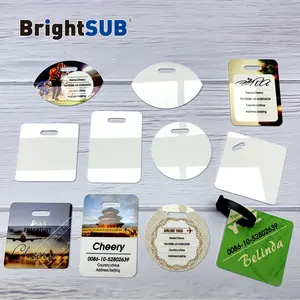 BrightSUB 0.75mm çift taraflı parlak beyaz sublime alüminyum bagaj etiketi boya sublimable özel ısı transferi yazdırılabilir çanta etiketi