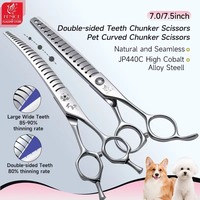 Ciseaux de toilettage pour chien Fenice JP440C en acier inoxydable de 7/7,5 pouces, droits et courbés, à dents larges pour poils épais