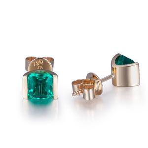 Joyería Messi, Aretes de Oro Amarillo de 18k con Esmeralda Cultivada en Laboratorio, Joyería de Moda para Mujer - Product Image 1