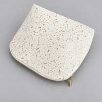 Pochette cosmétique en cuir PU mat avec impression dorée métallisée, fermeture éclair en métal lisse pour femmes, trousse de maquillage de voyage