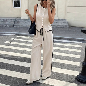 Ensemble décontracté pour femme : Gilet sans manches color block et pantalon à cordon de serrage – Tailles S, M, L, XL, XXL – Style Europe, Amérique, Asie du Sud-Est - Product Image 1