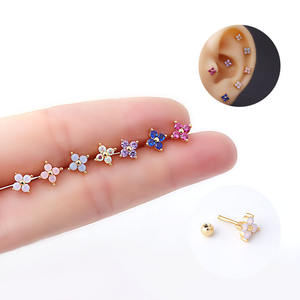YW New Trendy Bunt Rosa Blau Türkis AB Kristall Kleine Winzige CZ Blume Helix Piercing Tragus Conch Ohrmuschel Ohrringe Piercing - Product Image 1
