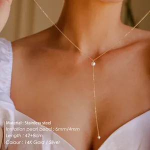 Collar <span class=keywords><strong>de</strong></span> Moda EManco en Color Dorado para Mujer, con Cuentas <span class=keywords><strong>de</strong></span> Perlas <span class=keywords><strong>de</strong></span> Imitación, Colgante, <span class=keywords><strong>Regalos</strong></span> <span class=keywords><strong>de</strong></span> Boda, Joyería <span class=keywords><strong>de</strong></span> Acero Inoxidable - Product Image 3