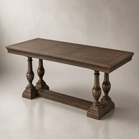 Ensemble de table à manger rectangulaire classique américaine avec pieds tournés et chaises en lin avec jupe pour résidences