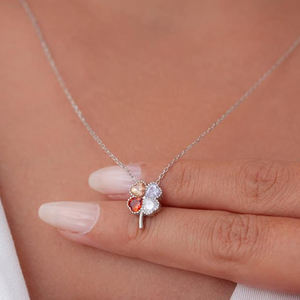 Collane con Ciondolo Personalizzate a Forma di Cuore e Quadrifoglio in Zircone Rosso, <span class=keywords><strong>Rosa</strong></span>, Blu e Verde, Portafortuna in Argento Sterling 925 per Donne - Product Image 3