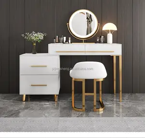 Роскошный туалетный столик в скандинавском стиле, современный домашний столик для макияжа с боковым шкафом и светодиодной подсветкой