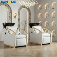 Fauteuil de Barbier en Acier Inoxydable Doré avec Massage et Rehausseur Électrique pour les Jambes, Lit de Lavage Personnalisable, Bac en Céramique Noir