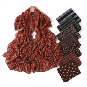 Écharpe longue en <span class=keywords><strong>mousseline</strong></span> à imprimé à carreaux et pois pour <span class=keywords><strong>femme</strong></span>, douce, respirante, multicolore, polyvalente, élégante, châle hijab - Product Image 3