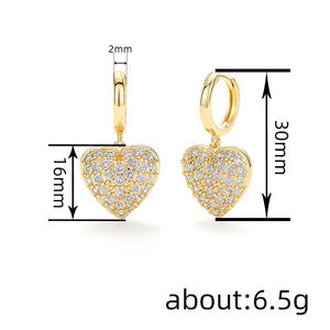 Orecchini a Cuore con Diamanti, Placcati in Oro 18K, Diamanti Naturali, Stile Romantico, Gioielli da Donna per Uso Quotidiano - Product Image 5
