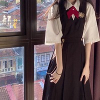 Uniforme scolaire de style preppy pour les collégiens et lycéens, jupe à bretelles, jupe plissée, robe