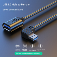Cable de Extensión USB 3.0 Tipo-A de 90 Grados, 15 cm, 5 Gbps, Transferencia de Datos, Carga, Adaptador de Ángulo Recto para Computadora Portátil