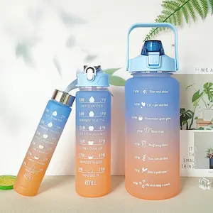 3 In1カップシリーズスポーツウォーターボトル280ml750ml2000mlリークプルーフBpaフリージムプラスチックウォーターボトル、タイムマーカー付き