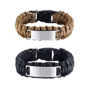 Outdoor Sports Braided <b>Rope</b> <b>Bracelet</b> For Men Women Blank Titanium Steel Curved Bar Adjustable Engravable Waterproof Wristband - Product Image 1