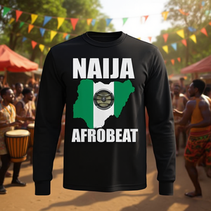 Naija Afrobeat Long Sleeve T-Shirt Nigeria <b>Map</b> Design Music Theme - Product Image 3