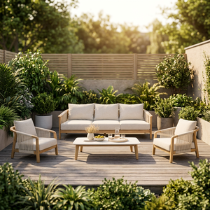 Ensemble de canapés d'extérieur en teck massif de qualité supérieure avec cordage tressé pour terrasse et salon de jardin - Product Image 3