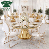 Chaises de salle à manger modernes pour événements et banquets, en métal doré finition miroir, dossier rond, rembourrage doux, pour restaurants commerciaux et extérieur