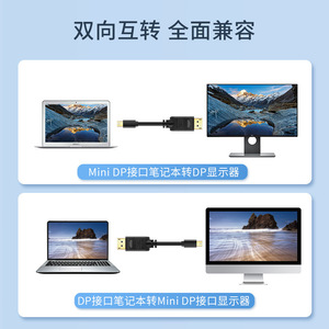 Câble Mini Dp vers Dp de 1,8 m, câble de connexion moniteur mâle-mâle en alliage noir avec interface Thunderbolt - Product Image 5