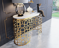 Tables consoles pour meubles de salon table basse de luxe en acier inoxydable doré avec dessus en marbre Table basse d'entrée