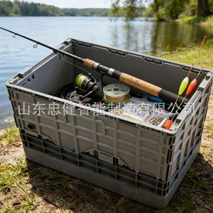 Plastic Storage <b>Bin</b> Rectangle Foldable Stackable <b>Large</b> Capacity Tools Garage Industrial Design - Product Image 2
