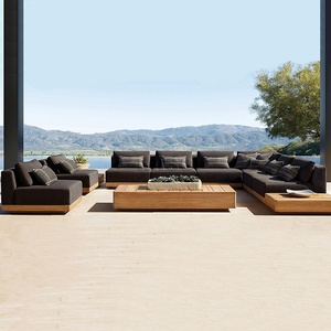 Bộ ghế sofa ngoài trời bằng gỗ tếch cao cấp, khung nhôm, dành cho sân vườn, kiểu sectional, sang trọng. - Product Image 1