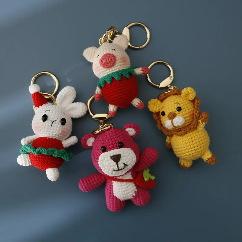 Mini Crochet Hook Key Chains DIY Crochet Keychain Handmade 3D Anime Character Cartoon crochet Wool Plushies Key Holder Kid Gifts
