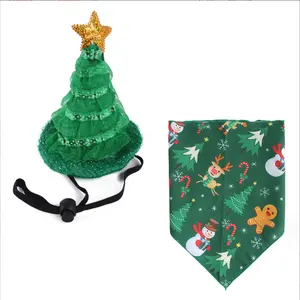 Factory Wholesale Christmas Dog Bandana Hat Bow Tie Set Pet Scarf Triangle Bibs Dog Christmas Costume Decoration Accessories
