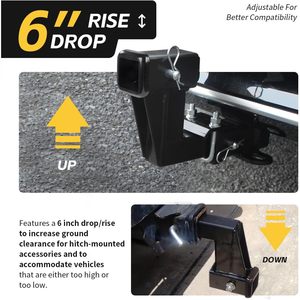 Rehausseur de remorque MaxxHaul, récepteur de 2 pouces, élévation de 6 pouces, en acier allié, revêtement en poudre noir - Product Image 3