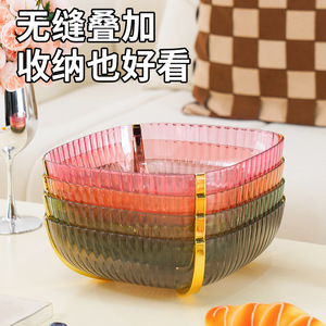 Square Fruit Platter Glass With Gold Trim For Home Party Snack Serving Luxury Retro Design - Product Image 3