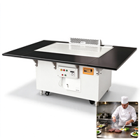Table de Teppanyaki Électrique de Luxe Noire à 7 Places avec Évacuation des Fumées par Aspiration pour Hôtels et Restaurants