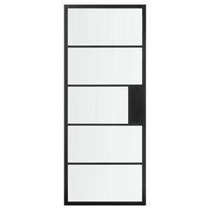 <span class=keywords><strong>Puerta</strong></span> interior corrediza de vidrio de rejilla de un solo panel <span class=keywords><strong>Puerta</strong></span> de ahorro de espacio con marco de metal negro - Product Image 5