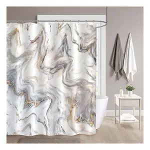 CF BCRP90 Fast Delivery Marble Printed Fabric Bathroom Waterproof Polyester Bath Mat And 180*180cm Shower Curtain For Bathroom