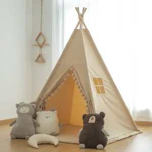 Outdoor Kids Play Tent Indian Teepee Indoor Cotton Canvas Non-Slip Padded Floor Mat Sports Toy Play Tent for Kids