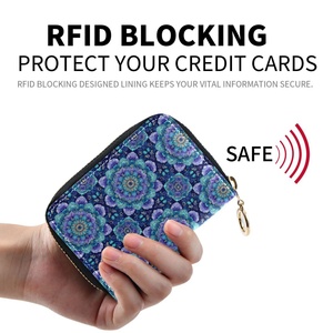 Custom Blue Moroccan Mandela Print Design Zipper Around ID <b>Card</b> <b>Holder</b> Leather Pocket Coin Purse PU Leather <b>Wallet</b> - Product Image 2