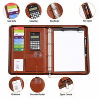 Portafolio de Cuero A4 con Cierre y Asa, Personalizable con Logotipo, con Anillas, Calculadora, Bolsa Organizadora de Documentos de Negocios de PU Encerado Premium