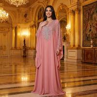 Kaftan Abaya de Luxe Fait Main avec Strass, Col en V, Manches Chauve-Souris, Coupe Ample, Robe Longue de Soirée Musulmane, Tenue Islamique pour Femmes, Idéale pour l'Aïd