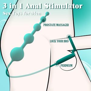 ペニスリング付きアナルビーズバットプラグ柔軟なシリコン前立腺マッサージャー段階的デザインGスポット刺激カップルプレイ - Product Image 4