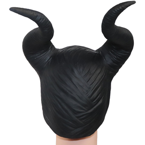 หน้ากากคอสเพลย์แม่มดมาเลฟิเซนต์พร้อมเขาและหมวก  แบบเต็มหน้า สำหรับงานคริสต์มาส ฮาโลวีน ปาร์ตี้  ราชินีดำ ทำจากยางลาเท็กซ์ - Product Image 6