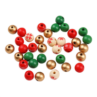Ensemble de perles en bois de Noël rondes et colorées pour la décoration, à faire soi-même