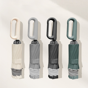 Ô dù tự động Khóa vòng chống gió Ô du lịch gấp 3 lớp Lớp phủ đen Sợi thủy tinh Sườn Polyester Bảo vệ tia cực tím Di động - Product Image 1