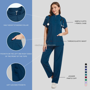 Spandex enfermería Scrubs conjuntos de uniformes médicos Scrub Set para hombres mujeres Hospital cuidado de la salud uniforme cremallera Tops personalizado al por mayor - Product Image 4