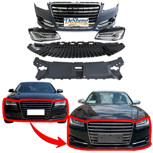 ปลั๊กแอนด์เพลย์ สำหรับแปลงโฉม Audi A8 เป็นชุดแต่ง S8, กันชนหน้าพร้อมกระจังหน้า, สปอยเลอร์, ไฟหน้า LED, บังโคลน, ฝากระโปรง, เข้ารูปพอดี - Product Image 1