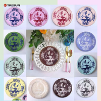 Service de table en porcelaine céramique décorative vintage à motif encre rouge, luxe, en porcelaine fine italienne, pour décoration de mariage, assiette de présentation Vajilla Fresh