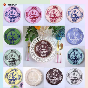 Service de table en porcelaine céramique décorative vintage à motif encre rouge, luxe, en porcelaine fine italienne, pour décoration de mariage, assiette de présentation Vajilla Fresh - Product Image 6