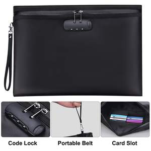 Brandwerende Zwarte Documenttas Lock Geld Beveiliging Organizer Siliconen Gecoat Glasvezel 10 Kaartsleuven A4 Documenten Contant Paspoort - Product Image 4